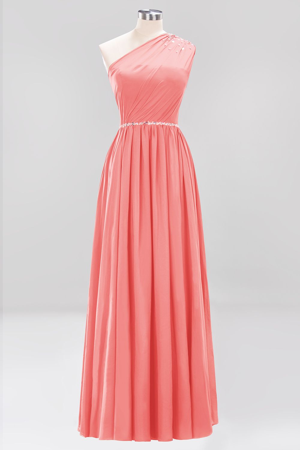 Modest One-shoulder Royal Blue Affordable Bridesmaid Dresses with Beadings - Fashionpara