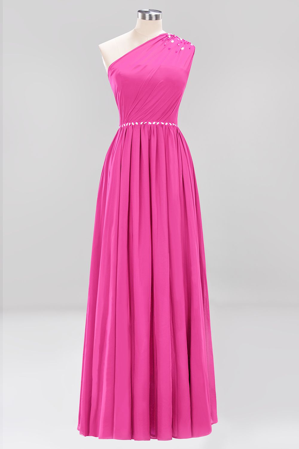 Modest One-shoulder Royal Blue Affordable Bridesmaid Dresses with Beadings - Fashionpara