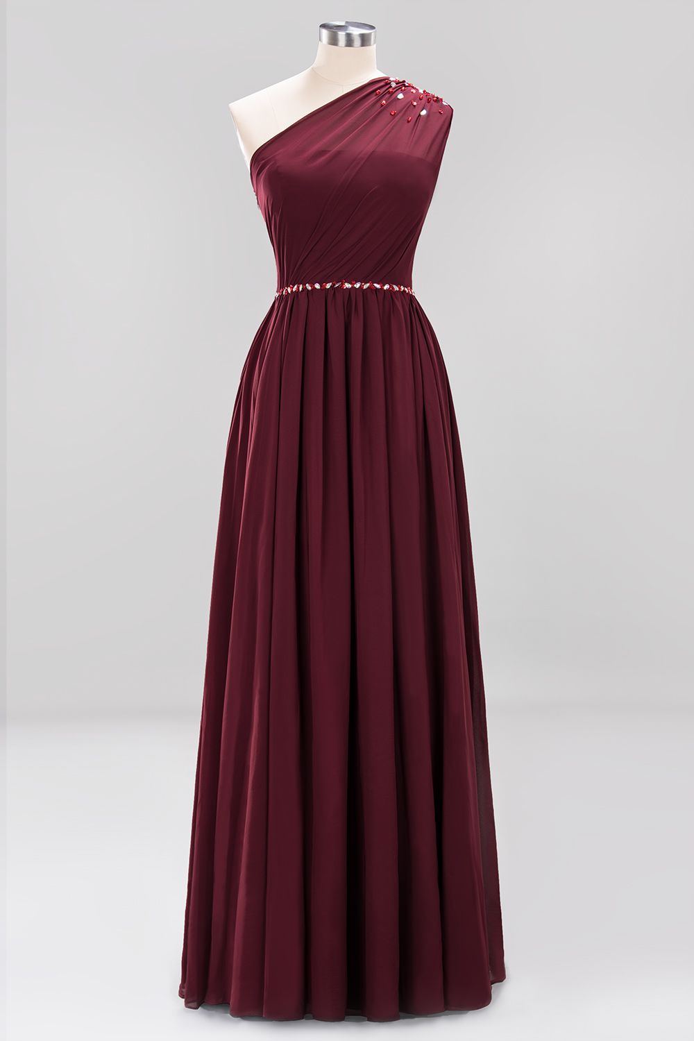 Modest One-shoulder Royal Blue Affordable Bridesmaid Dresses with Beadings - Fashionpara