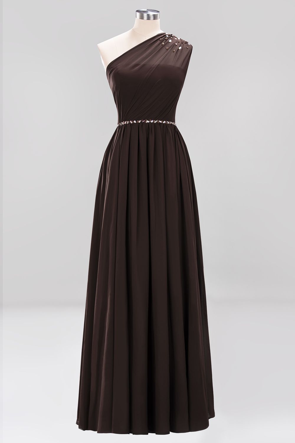 Modest One-shoulder Royal Blue Affordable Bridesmaid Dresses with Beadings - Fashionpara