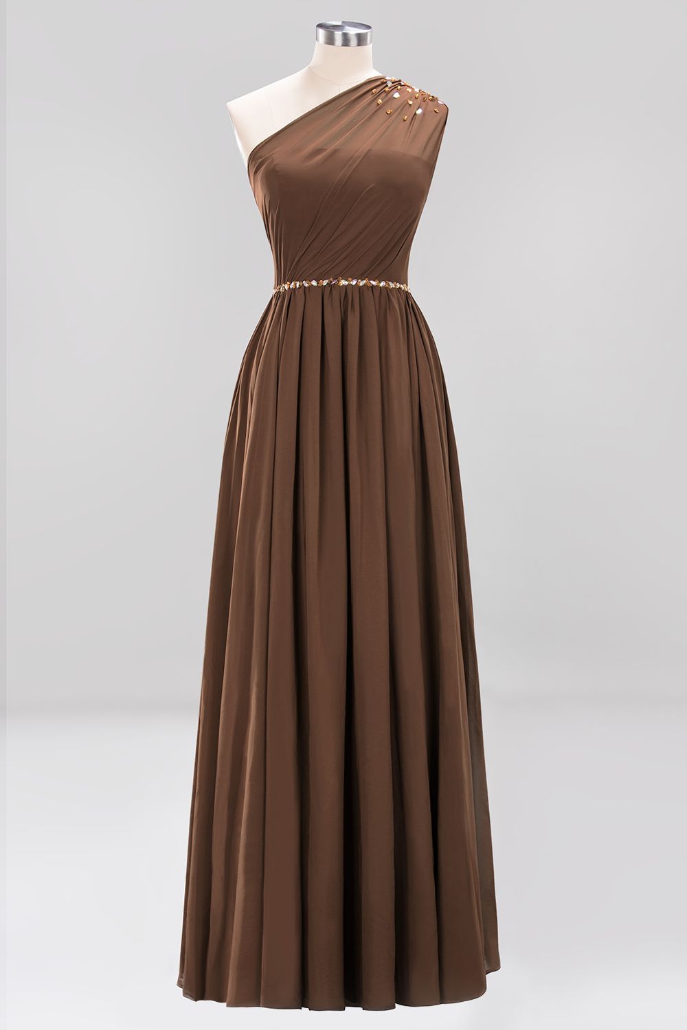 Modest One-shoulder Royal Blue Affordable Bridesmaid Dresses with Beadings - Fashionpara
