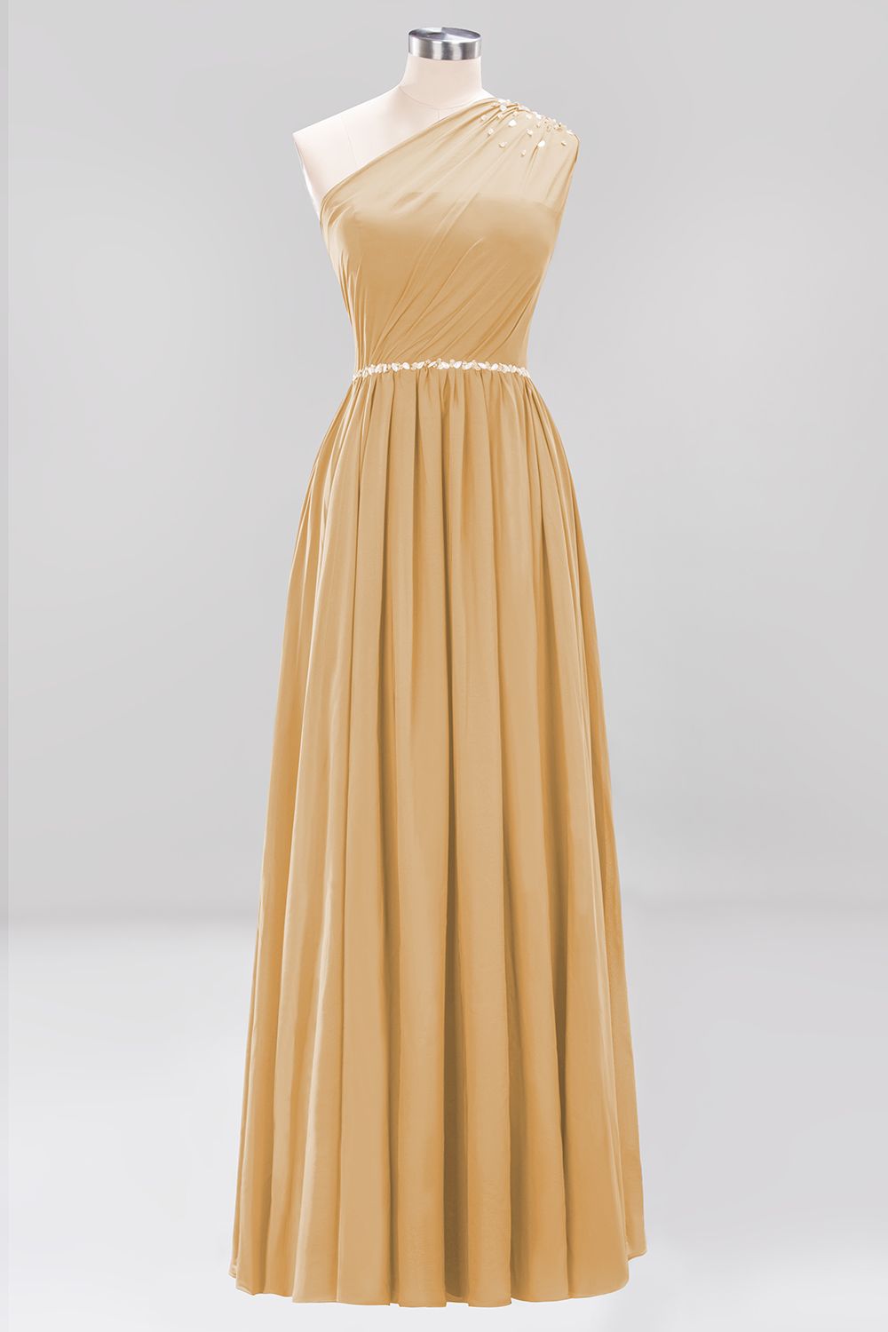 Modest One-shoulder Royal Blue Affordable Bridesmaid Dresses with Beadings - Fashionpara