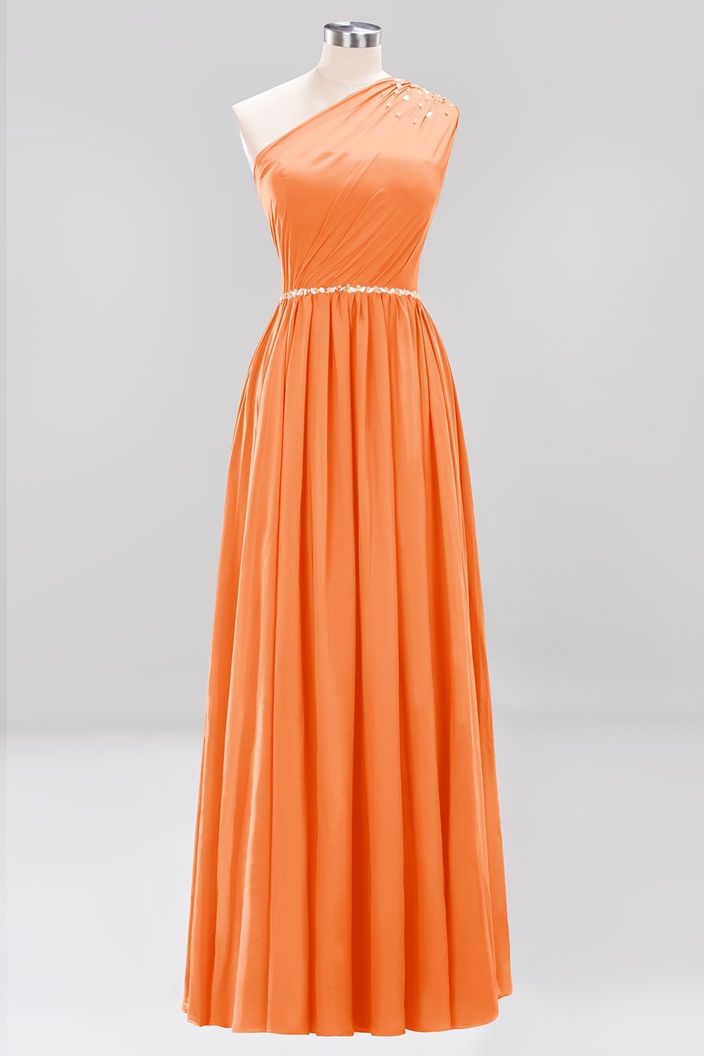 Modest One-shoulder Royal Blue Affordable Bridesmaid Dresses with Beadings - Fashionpara