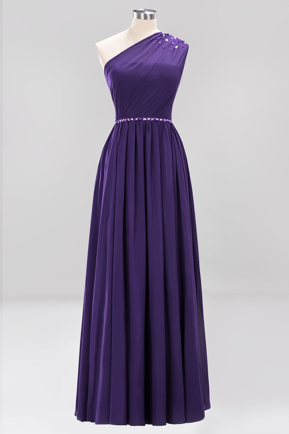 Modest One-shoulder Royal Blue Affordable Bridesmaid Dresses with Beadings - Fashionpara