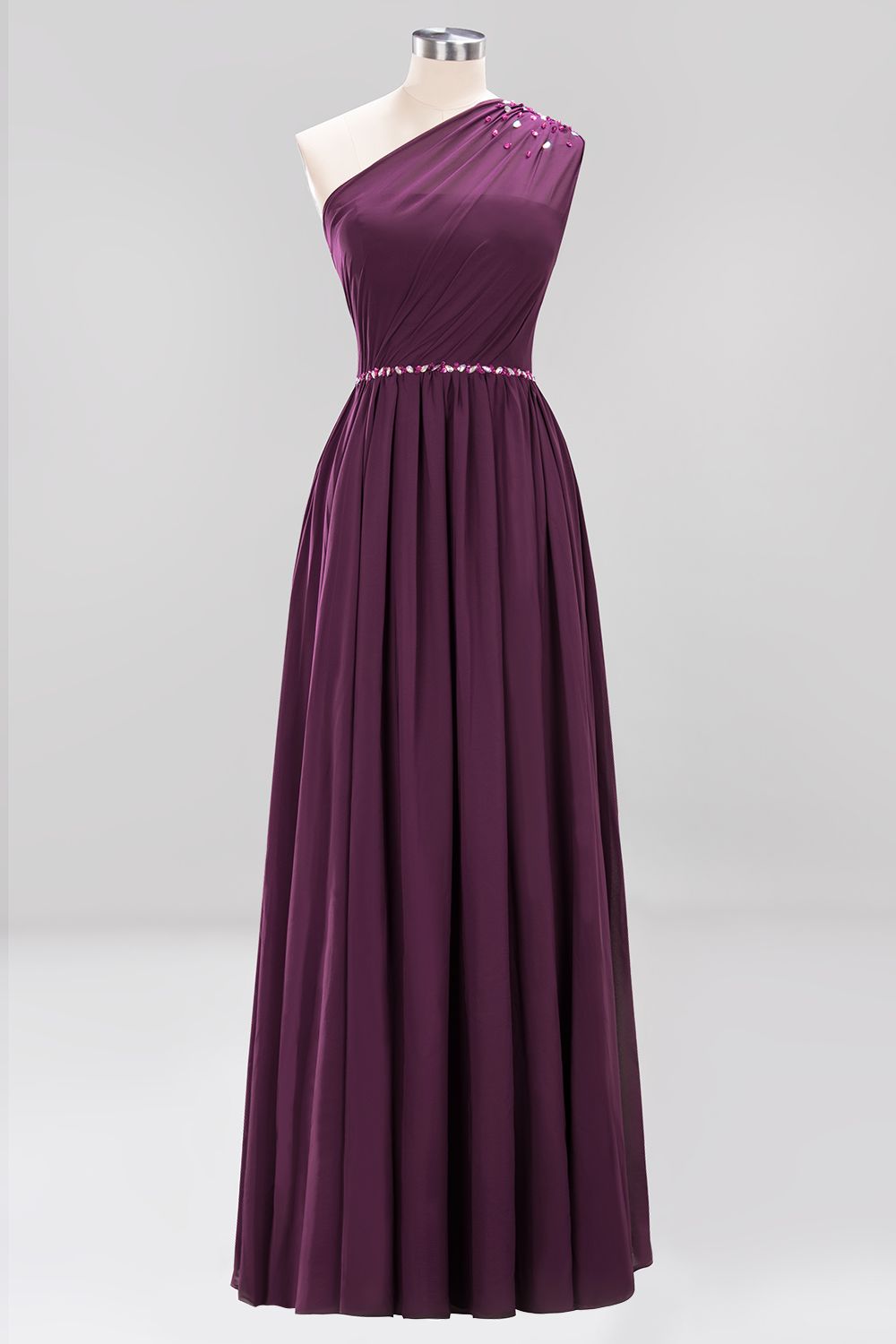 Modest One-shoulder Royal Blue Affordable Bridesmaid Dresses with Beadings - Fashionpara