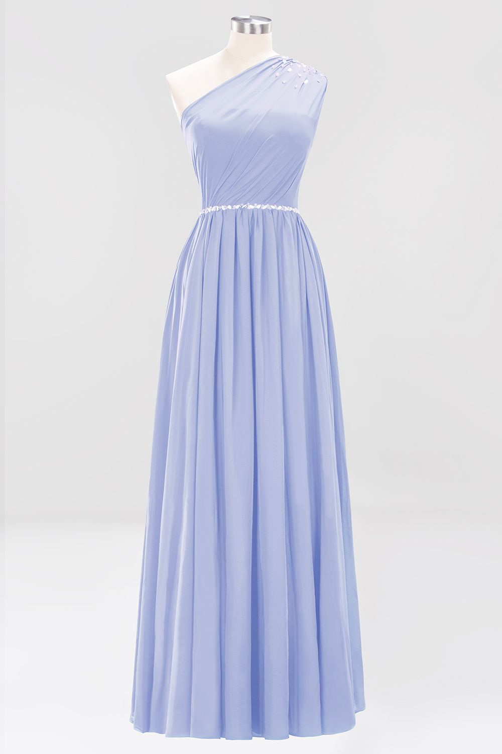 Modest One-shoulder Royal Blue Affordable Bridesmaid Dresses with Beadings - Fashionpara