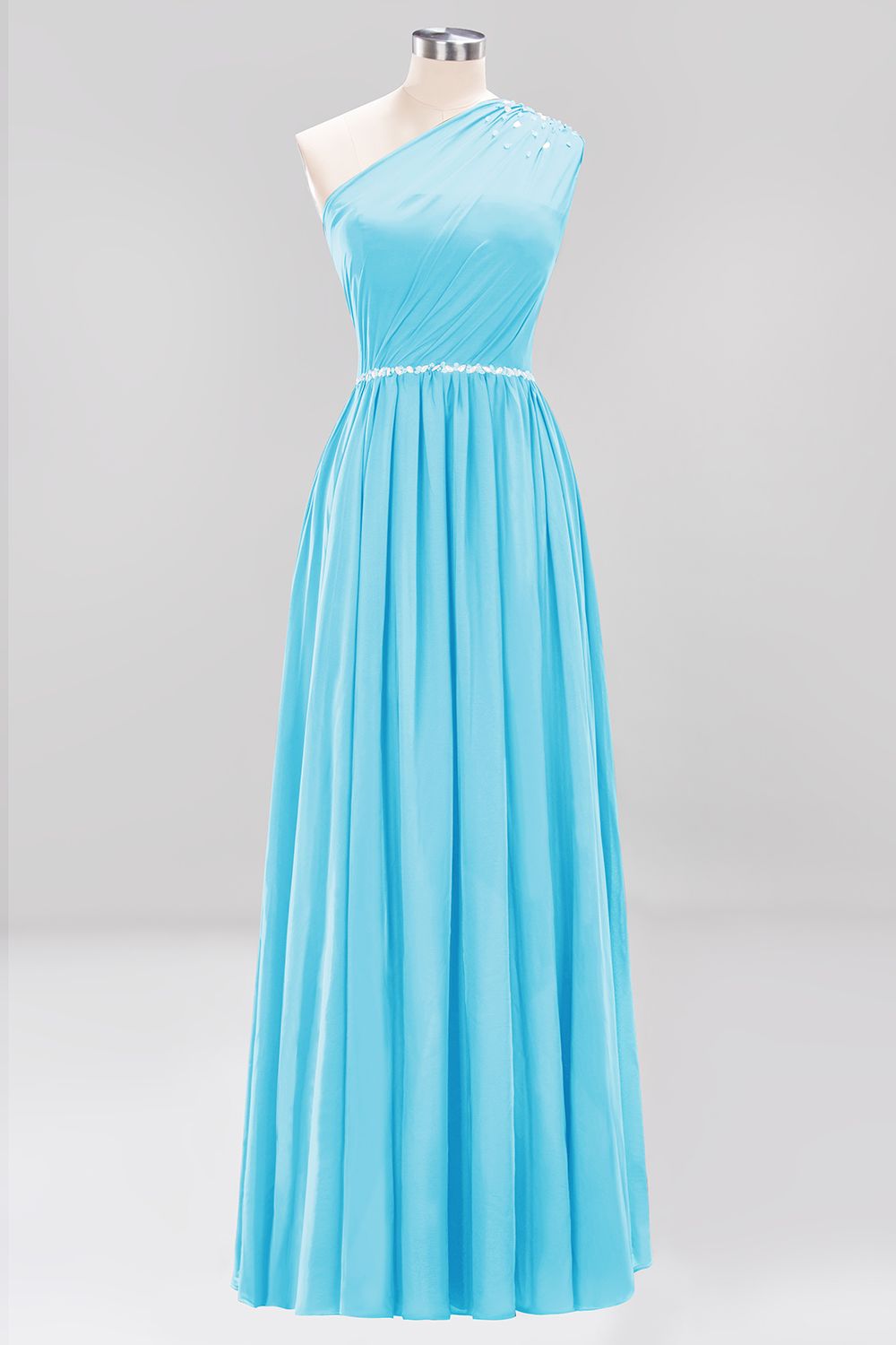 Modest One-shoulder Royal Blue Affordable Bridesmaid Dresses with Beadings - Fashionpara