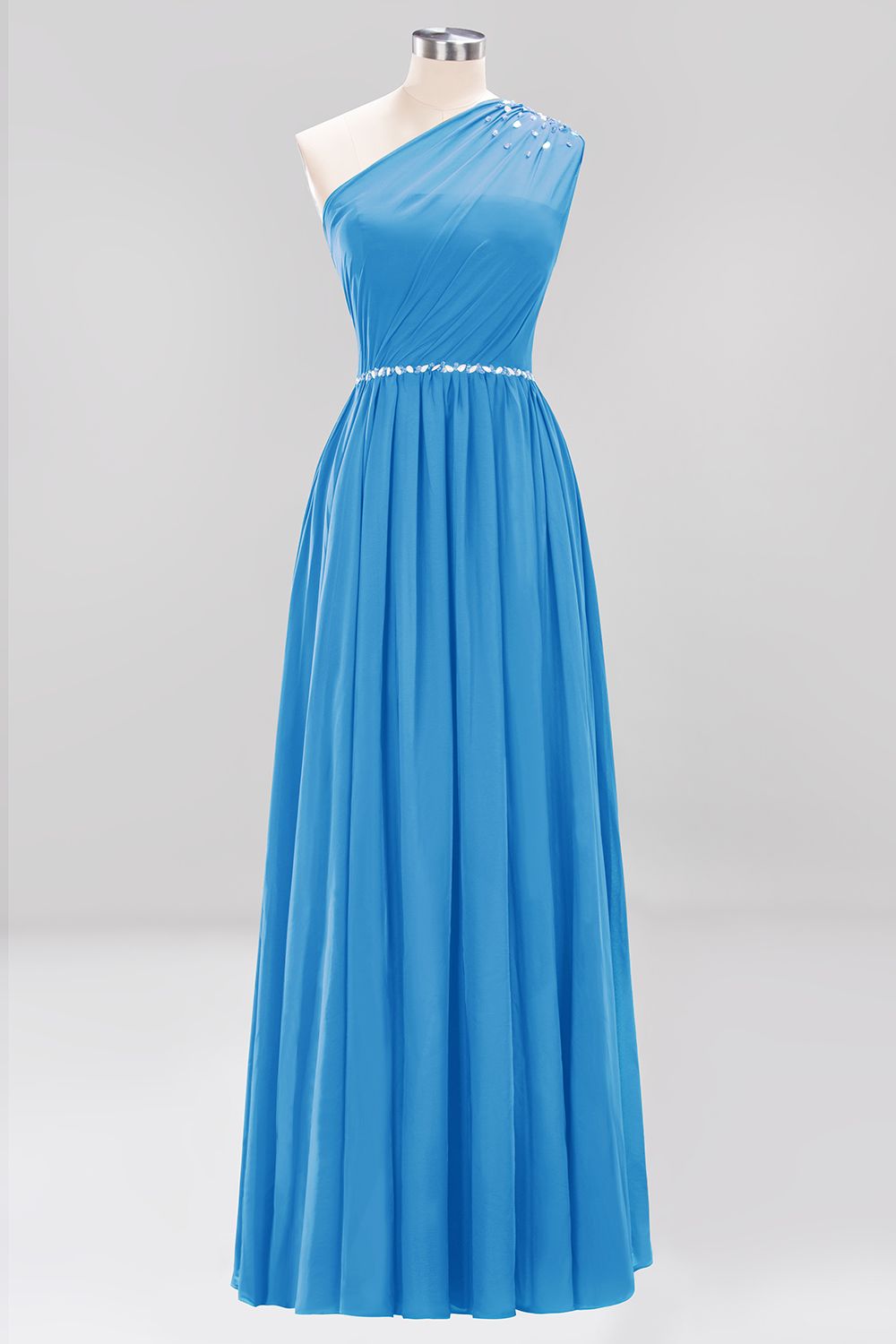 Modest One-shoulder Royal Blue Affordable Bridesmaid Dresses with Beadings - Fashionpara