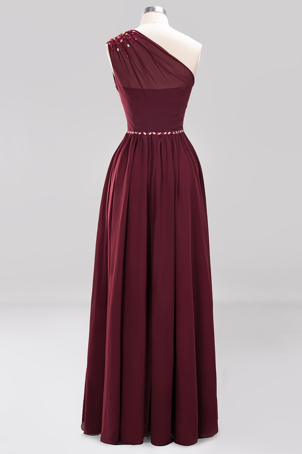 Modest One-shoulder Royal Blue Affordable Bridesmaid Dresses with Beadings - Fashionpara