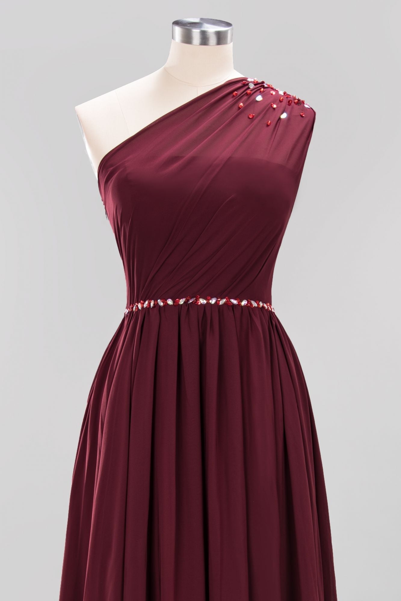 Modest One-shoulder Royal Blue Affordable Bridesmaid Dresses with Beadings - Fashionpara