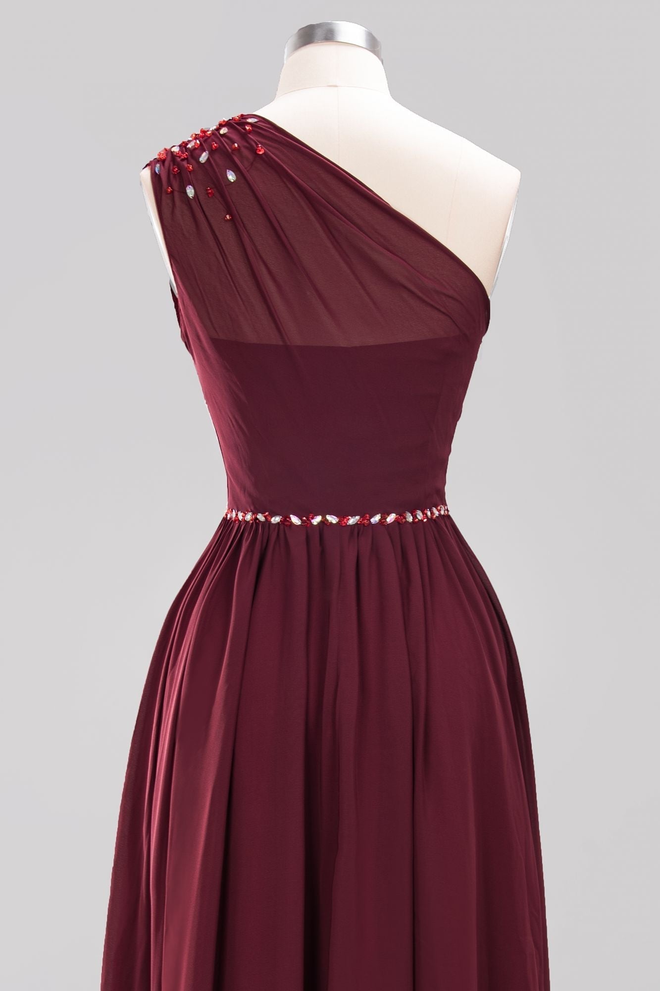 Modest One-shoulder Royal Blue Affordable Bridesmaid Dresses with Beadings - Fashionpara