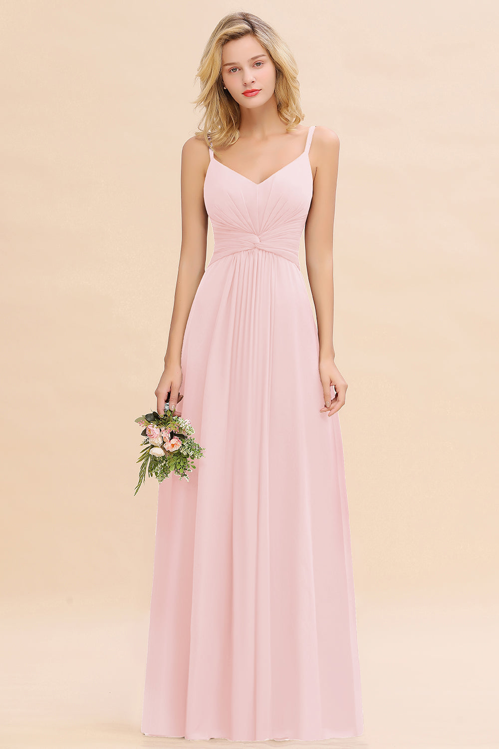 Modest Ruffle Spaghetti Straps Backless Burgundy Bridesmaid dresses Affordable - Fashionpara