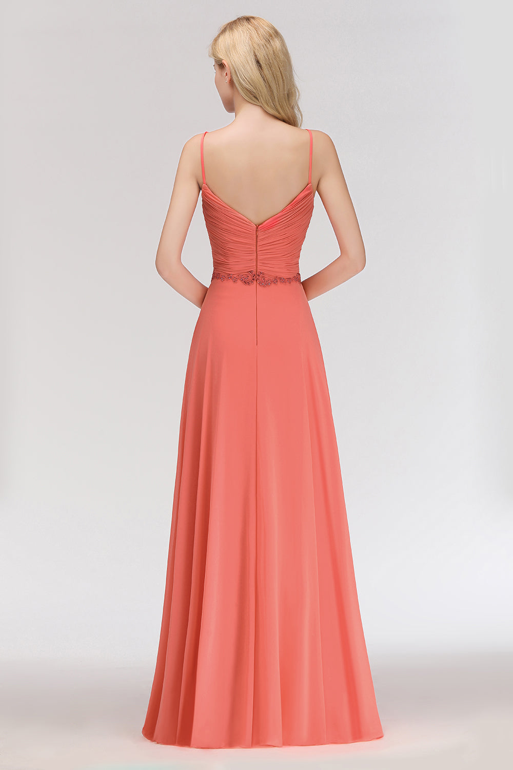 Modest Spaghetti-Straps Ruffle Affordable Bridesmaid Dresses with Appliques - Fashionpara