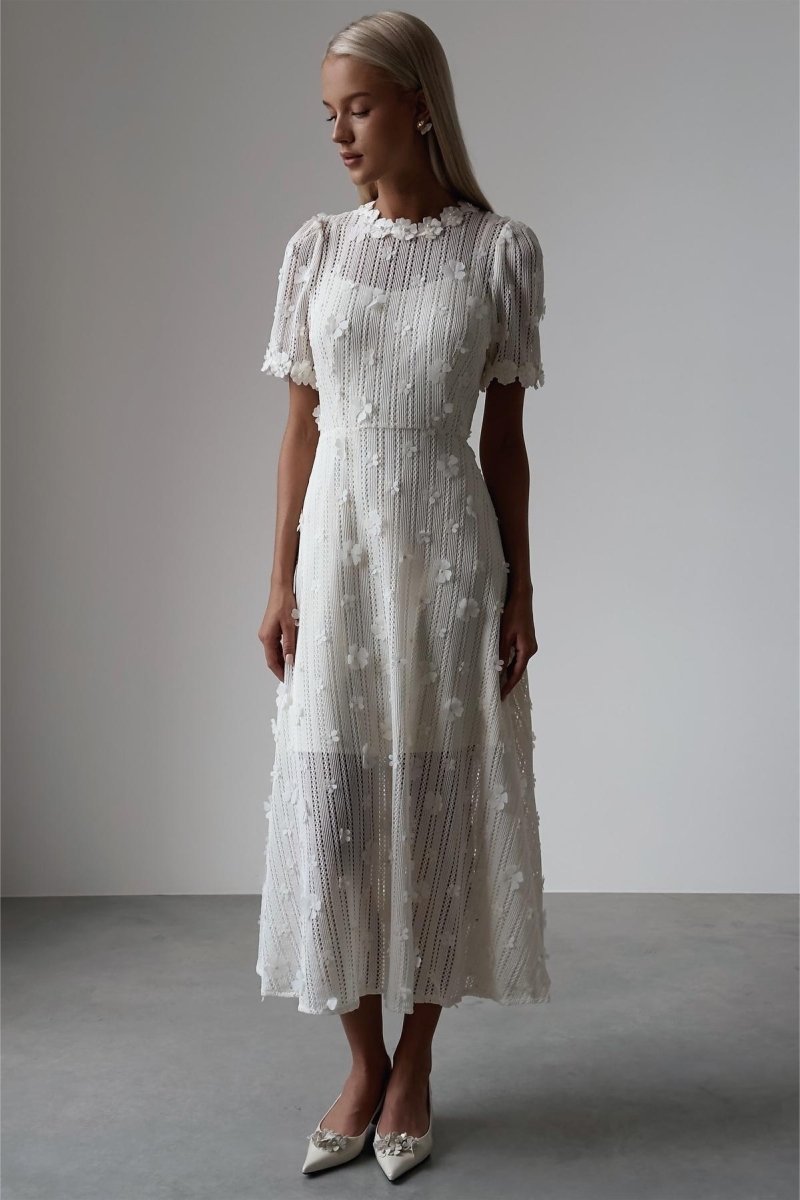 Knit Lace Embroidery Midi Dress - View 3