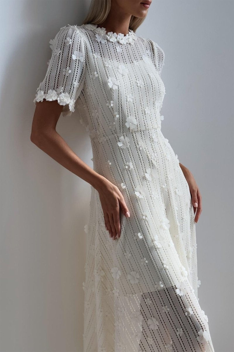 Knit Lace Embroidery Midi Dress