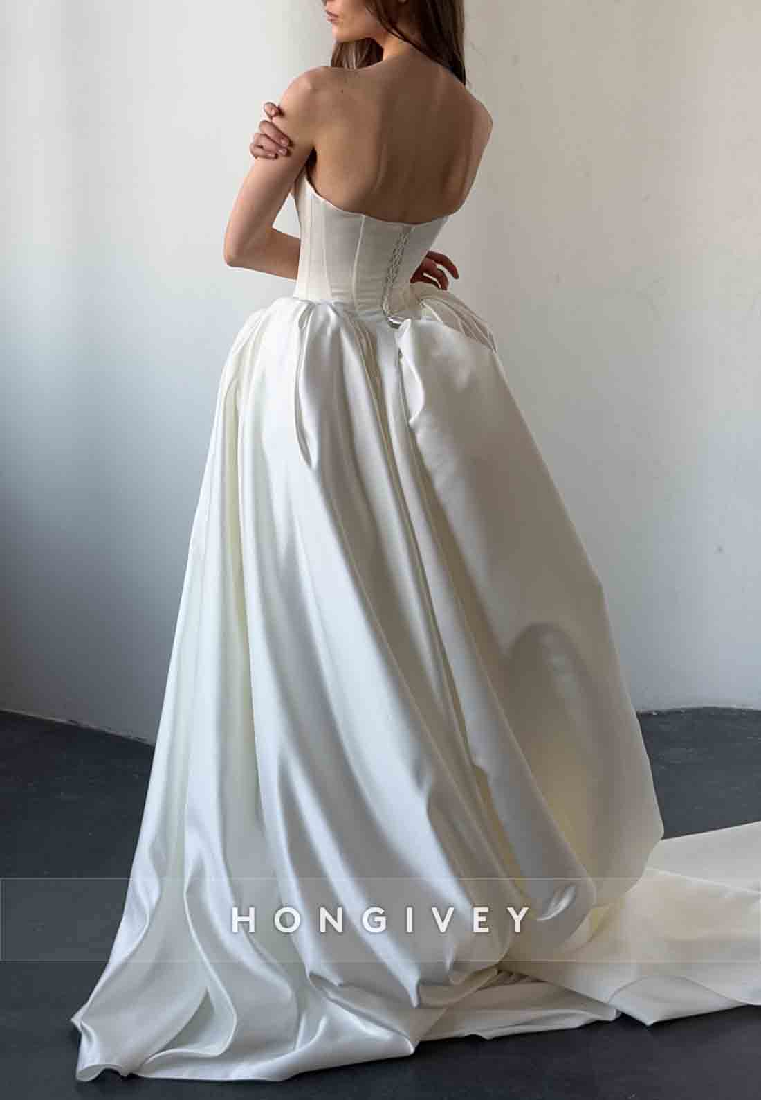 Satin Crisscross Back Sleeveless Court Train Empire Wedding Dresses
