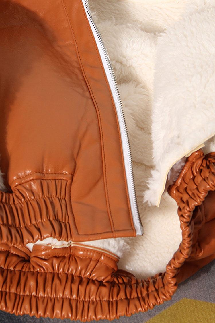 Rosedress High Neck Faux Shearling Leather Crop Jacket