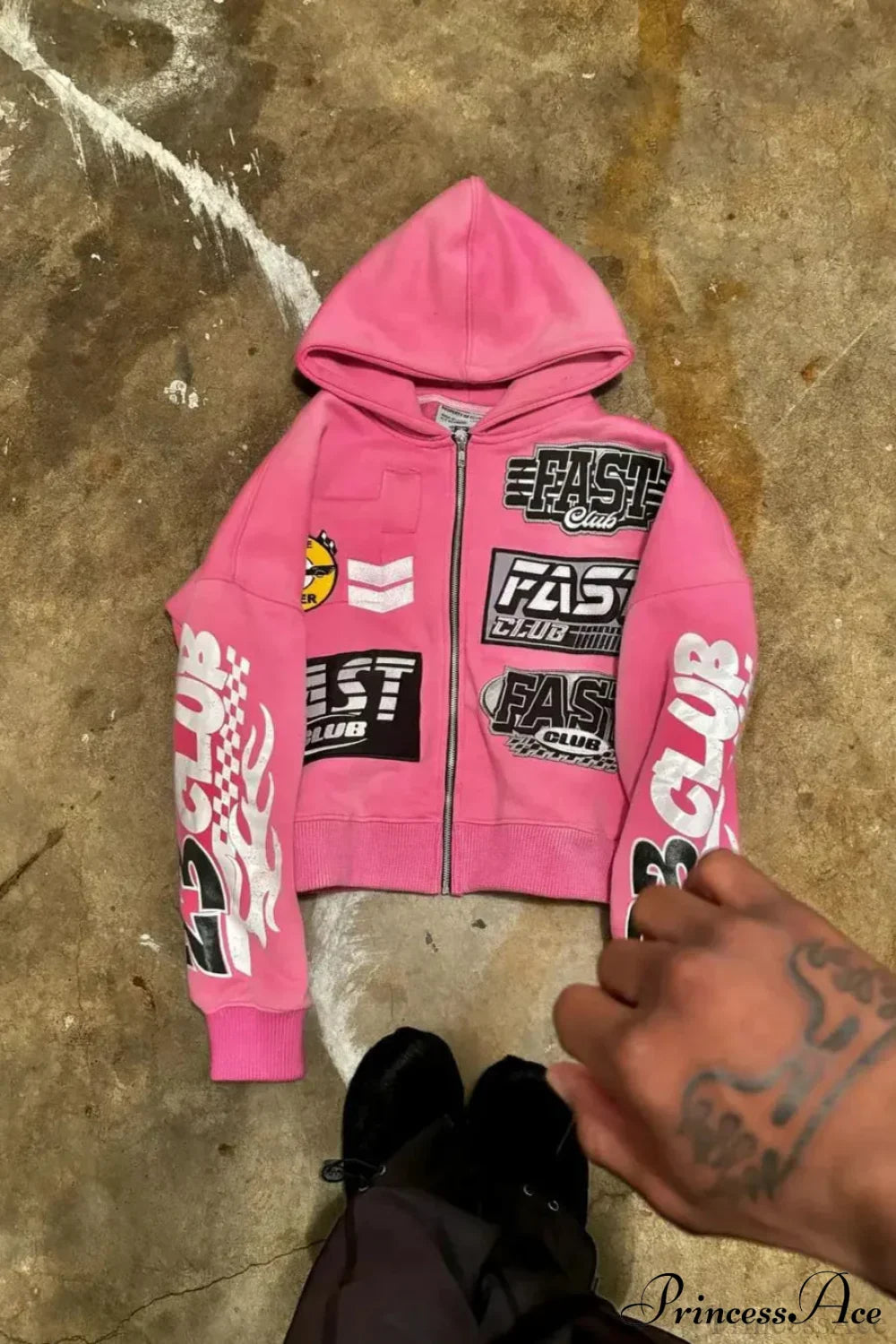 Motorcycle Style Graphic Hoodie Pink / S