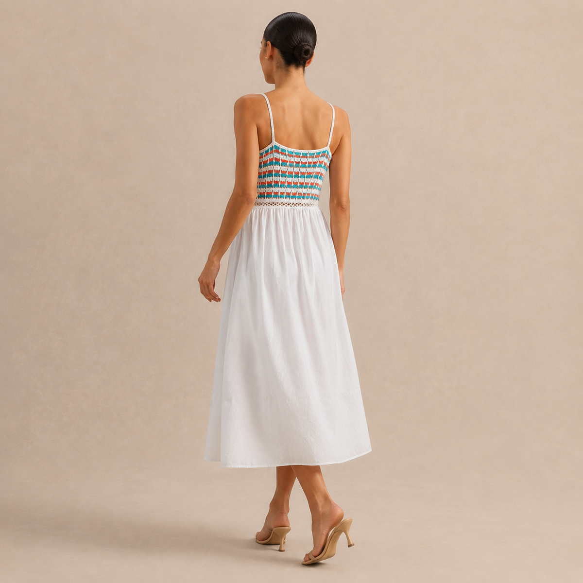 V-Neck Shirred Bodice Cut Out A-Line Midi Dress 9