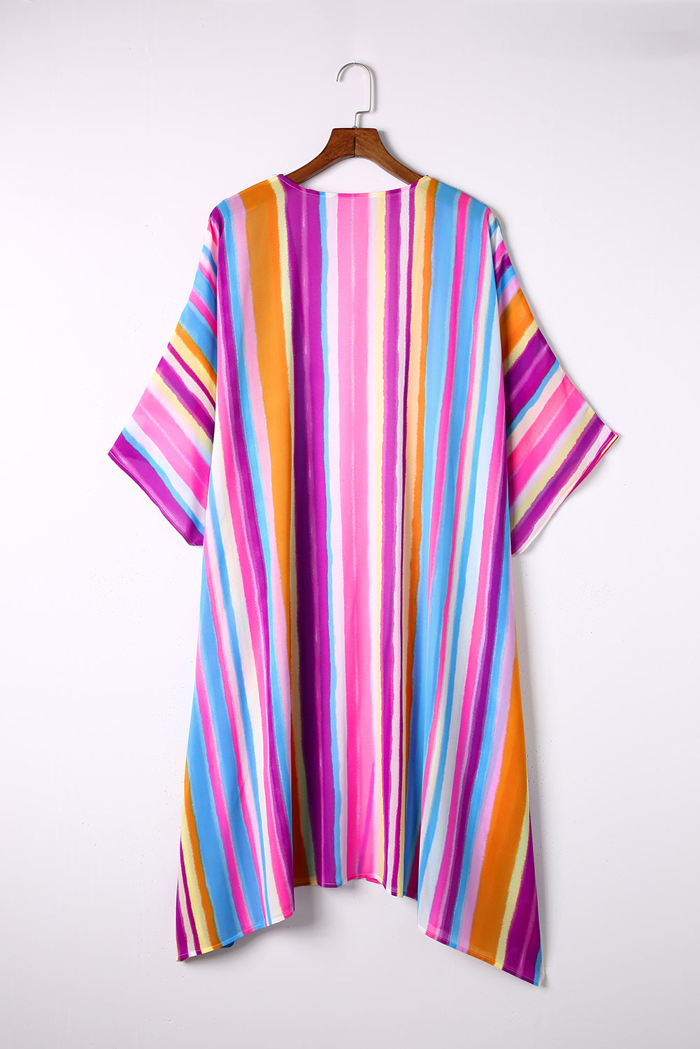 Multicolor Striped Print Oversized Kimono