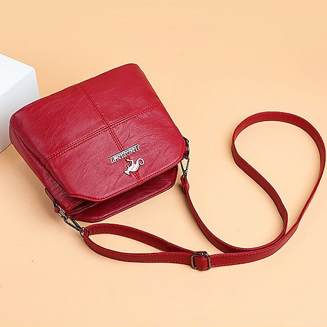 Leather Red Faux Crossbody Bag Small Minimalist