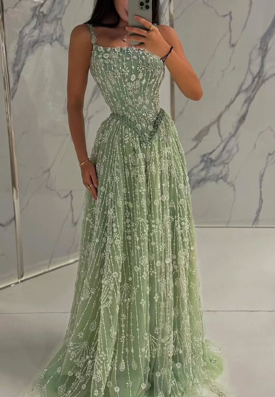 Regular Straps Sleeveless Square Pleated Beading Sweep Train Evening Gown