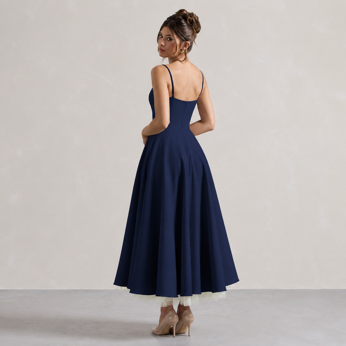 Sweetheart Cami Strap Corset A-Line Satin Midi Dress 15