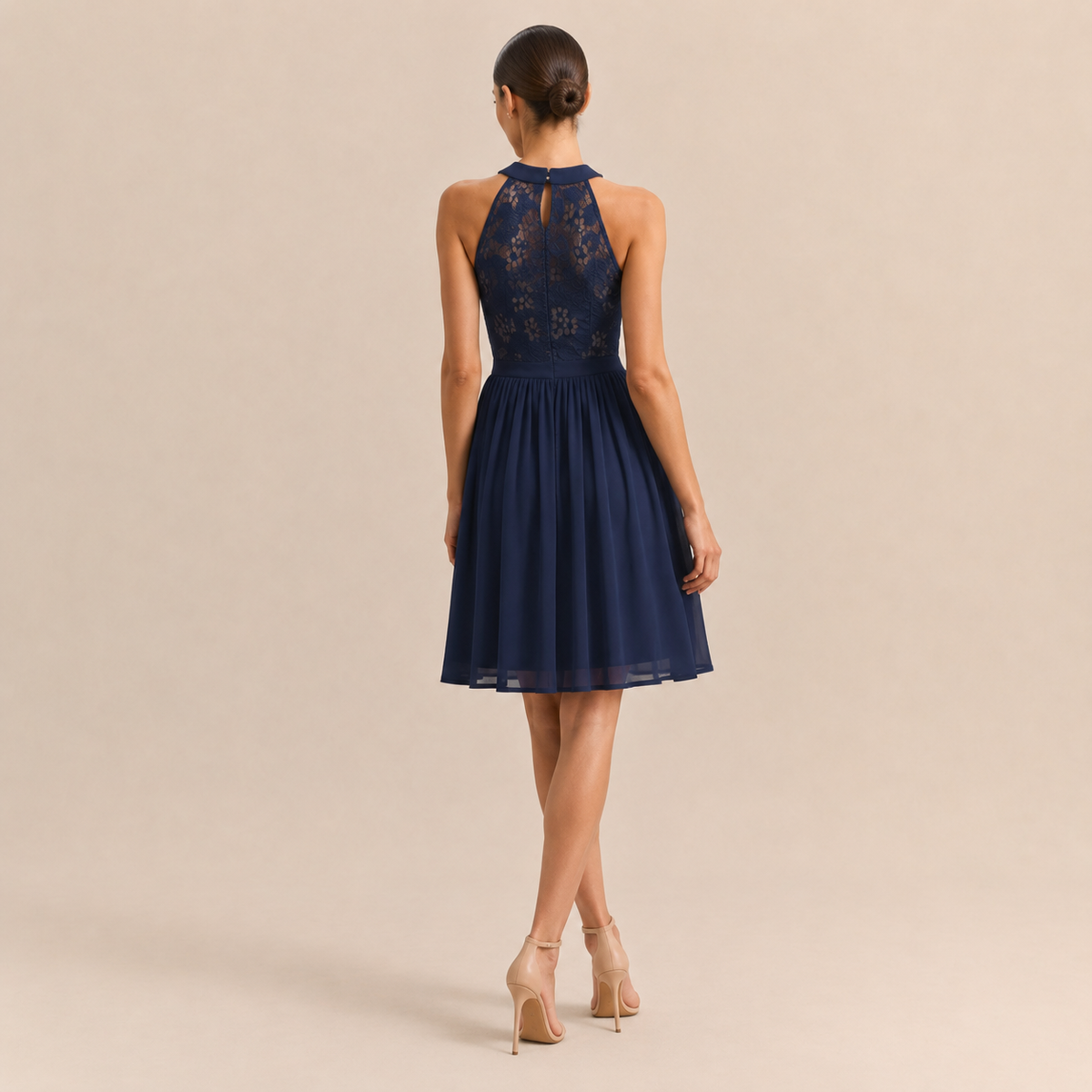 Lace Halter Neck Fit and Flare Midi Dress 3