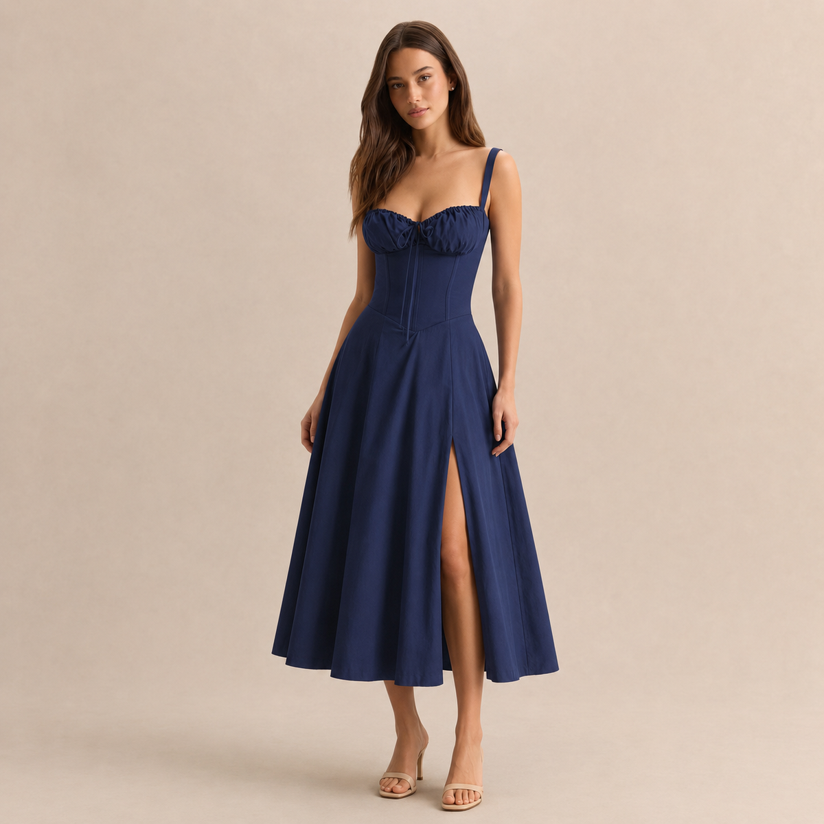 Sweetheart Neck Corset Bodice High Split Maxi Dress 5
