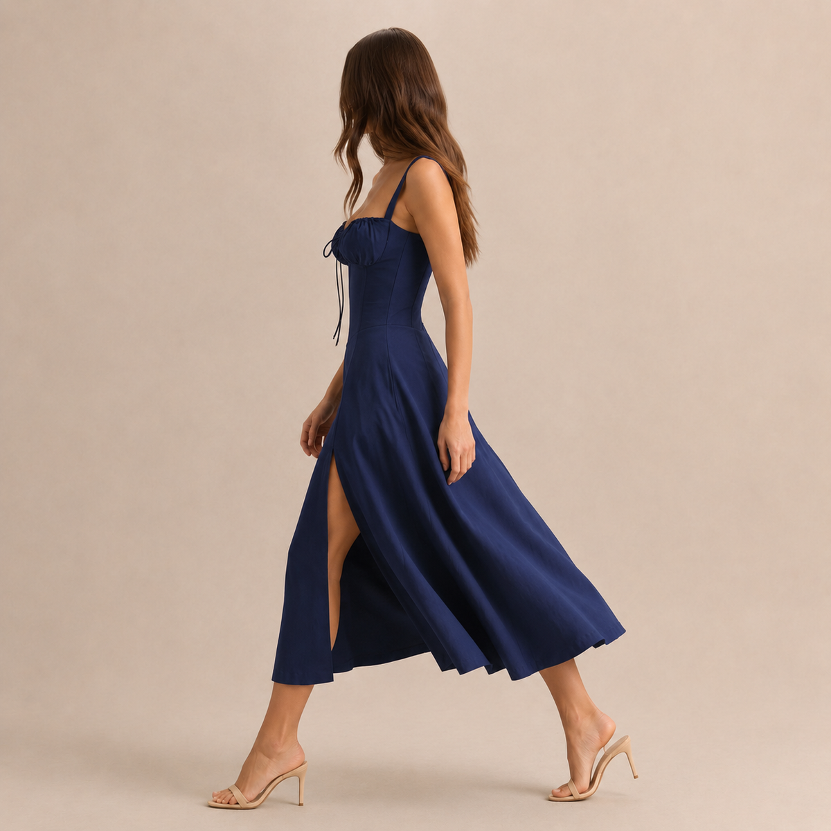 Sweetheart Neck Corset Bodice High Split Maxi Dress 8