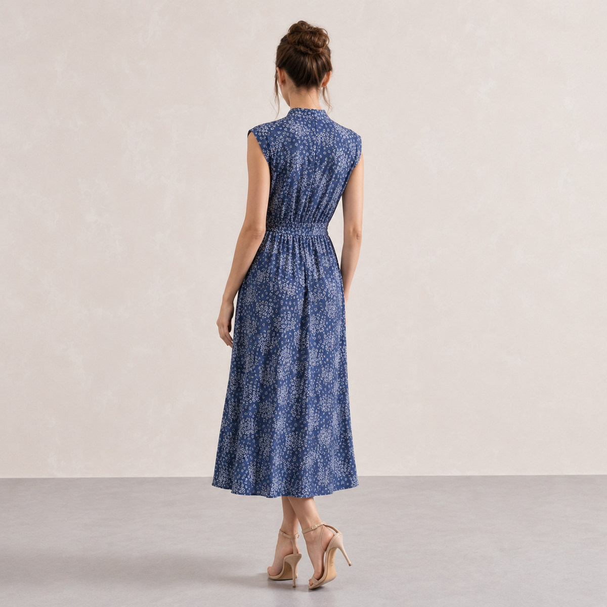 Mock Neck Sleeveless Tie Waist Jacquard Satin Midi Dress 9