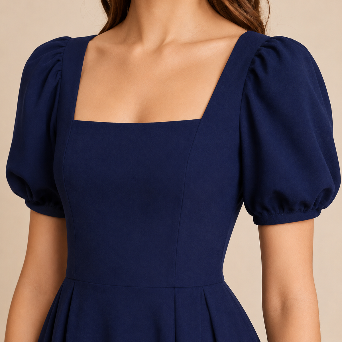 Square Neck Puff Sleeve Fit and Flare Midi Dress 14