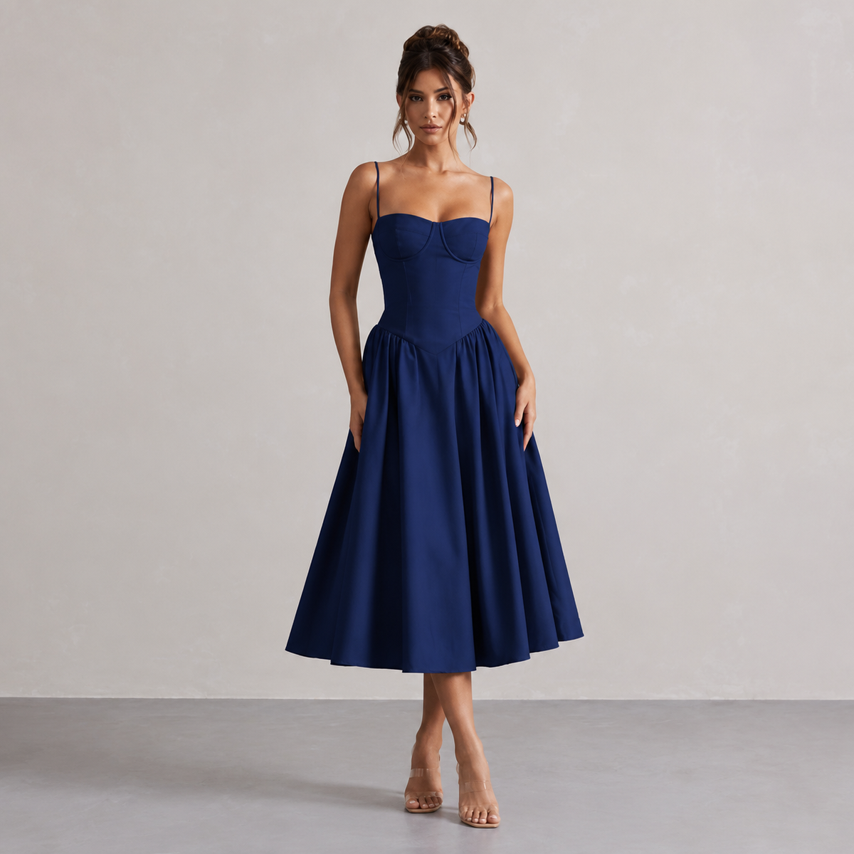 Sweetheart Bustier Fit and Flare Midi Dress 4