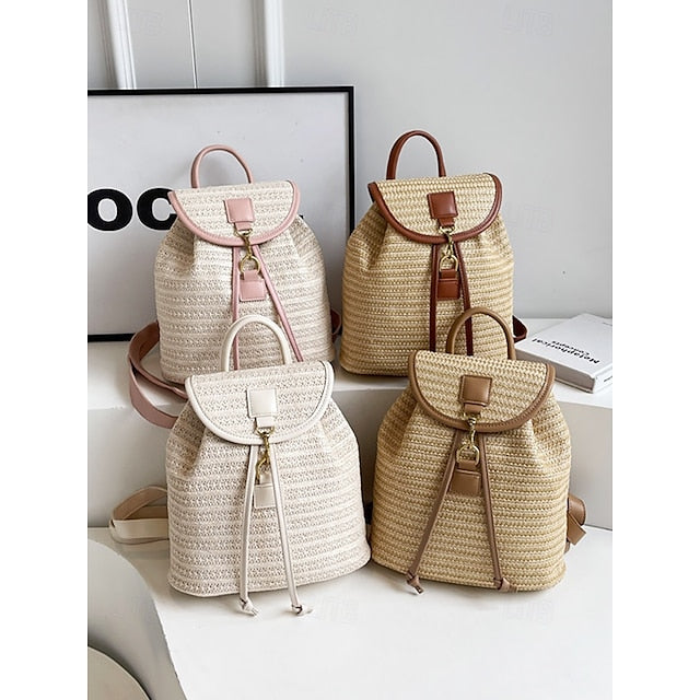 Backpack Straw for Boho Rattan Travel with Woven Bag