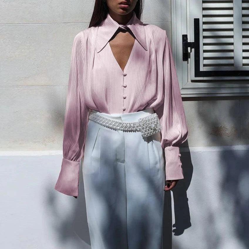New Love Striped Shirt With Collar - Pink / S - Mermaid Way