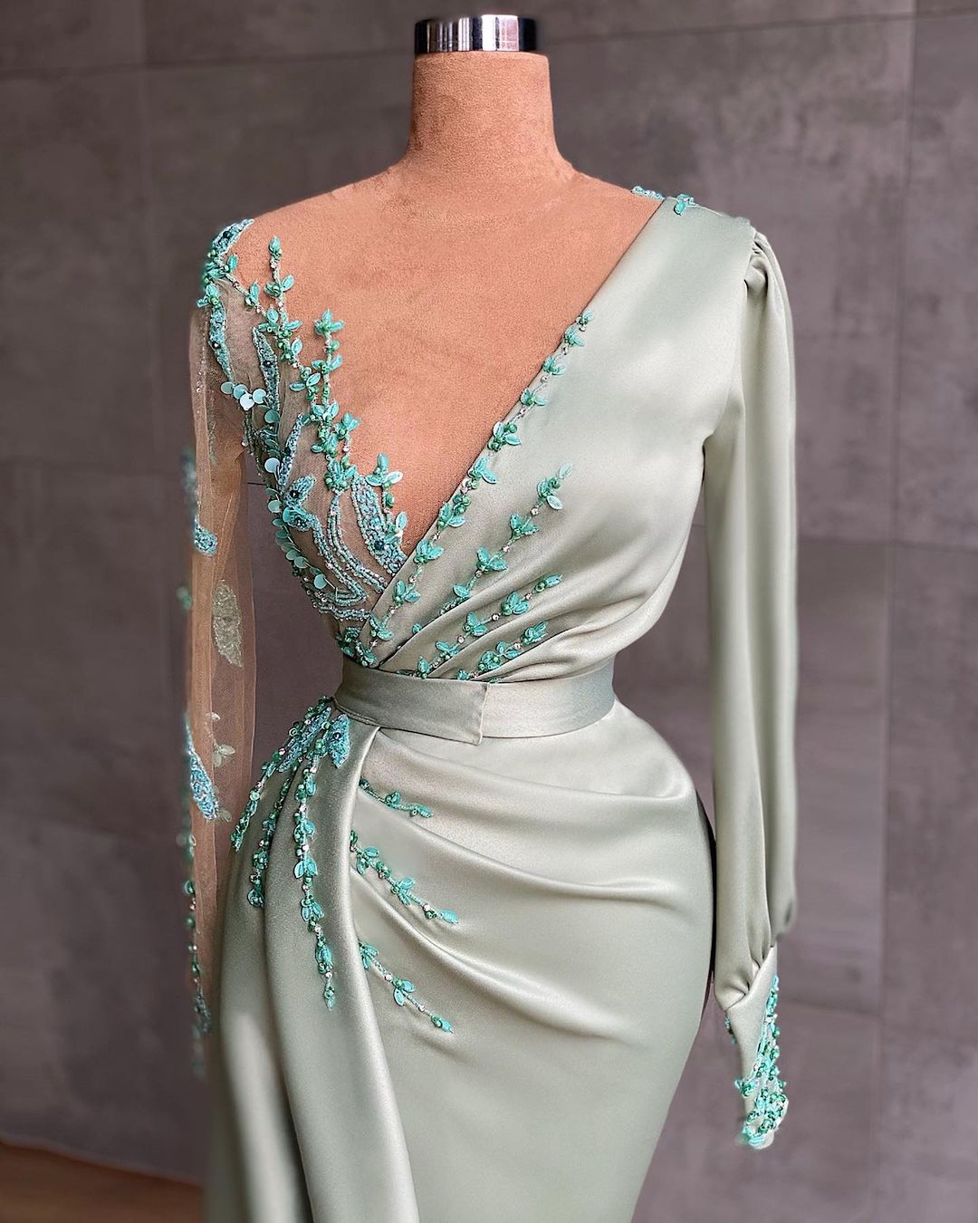 Newinlook Long Sleeves Mermaid Prom Dress With Appliques - Fashionpara