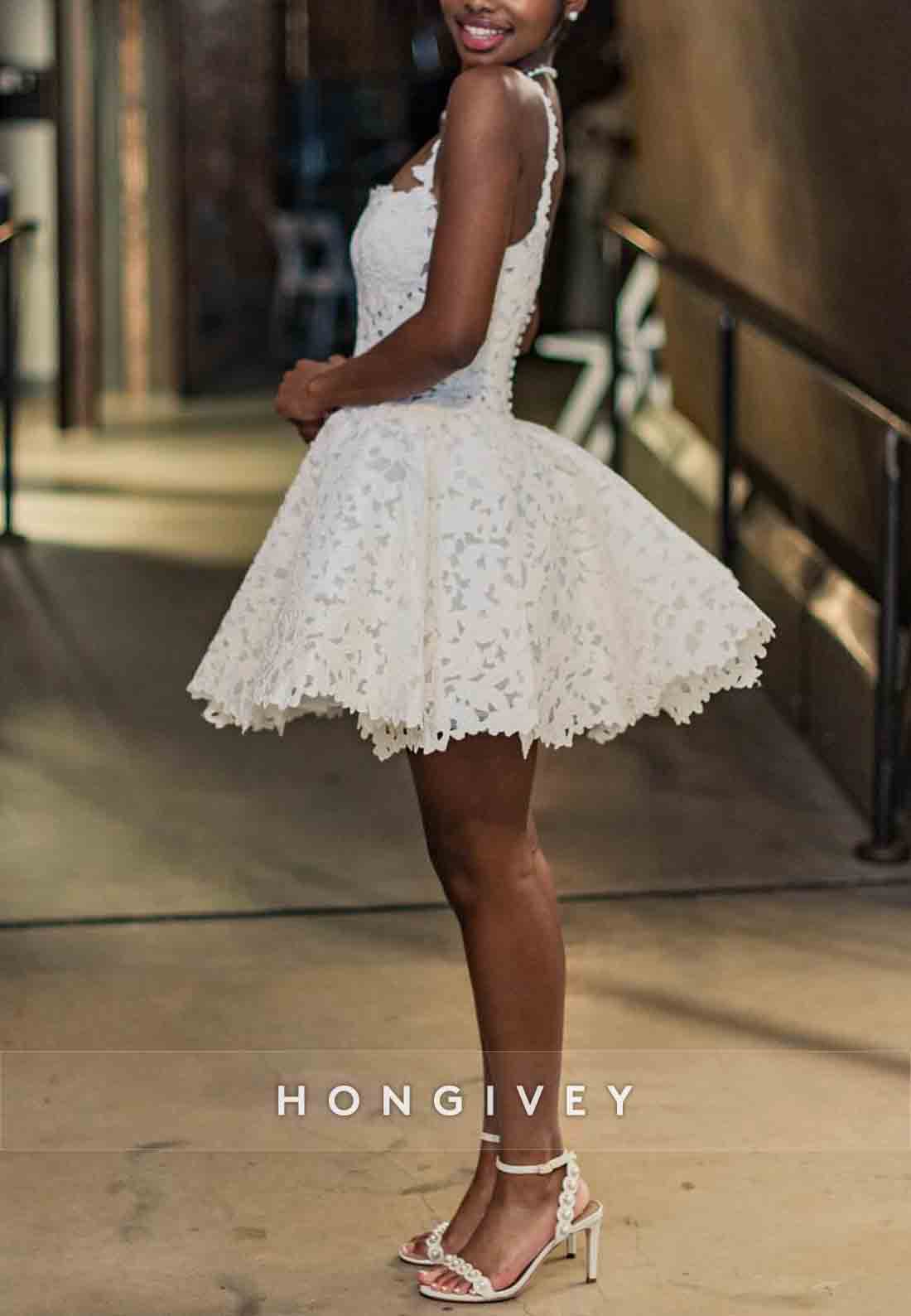 Lace Sleeveless Sweetheart Ball Gown Low Back Short Homecoming Dresses