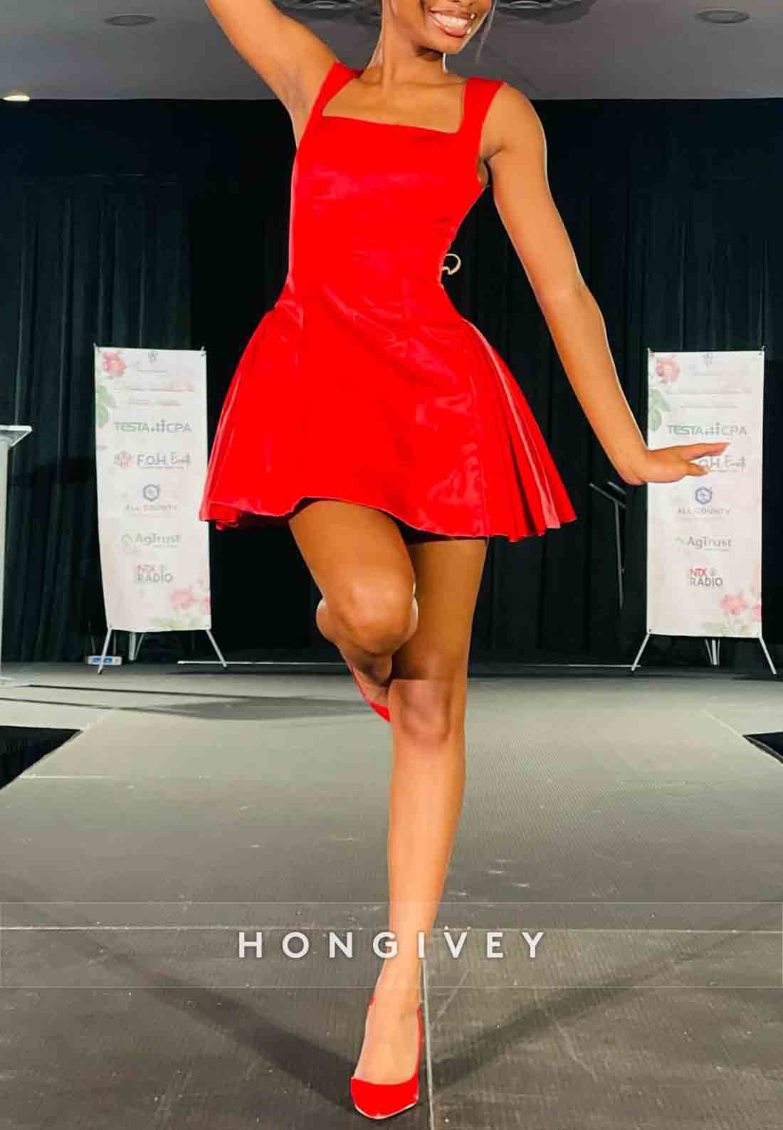 Square Neck A-Line Sleeveless Cap Straps Mini Pleated Homecoming Dresses