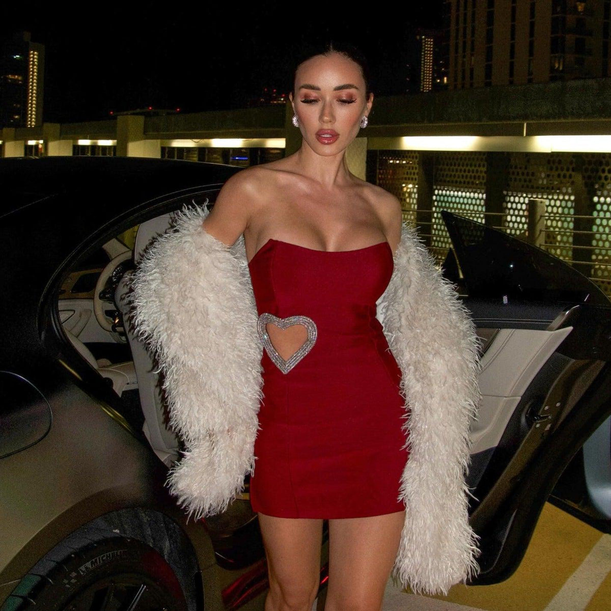 Strapless Crystal Heart Cut-Out Bodycon Mini Dress 2