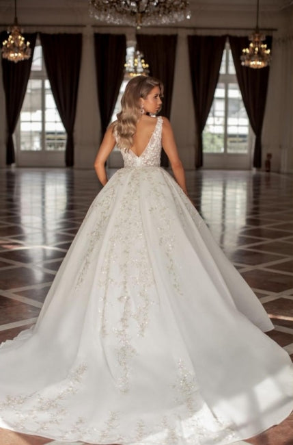 Noble Strapless Sleeveless Ball Gown with Lace for Weddings - Fashionpara