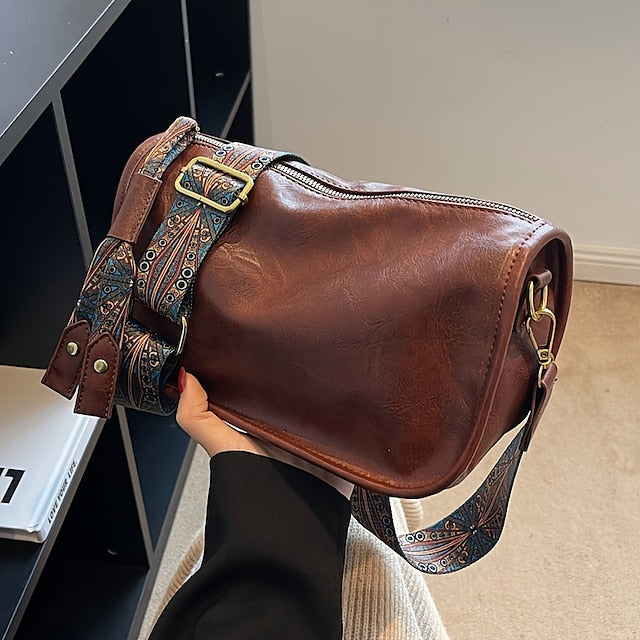 with Leather Strap PU Vintage Handbag Bohemian