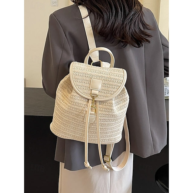 Backpack Straw for Boho Rattan Travel with Woven Bag