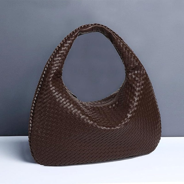 Chic Burgundy Hobo Woven Leather Bag Faux