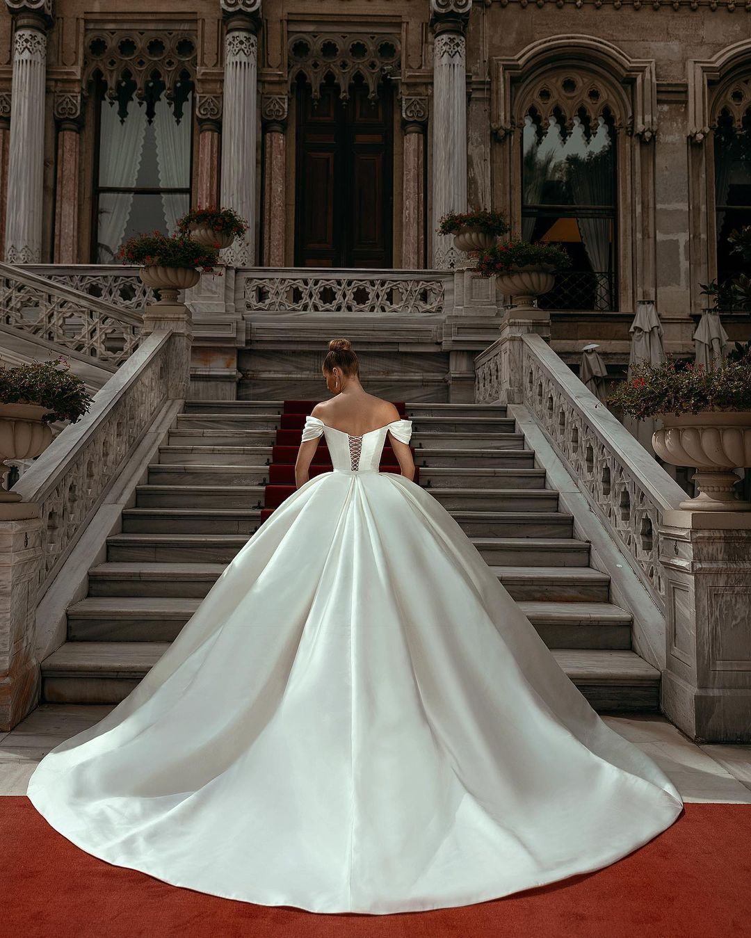 Off-the-Shoulder Ball Gown Wedding Dress Satin - Fashionpara
