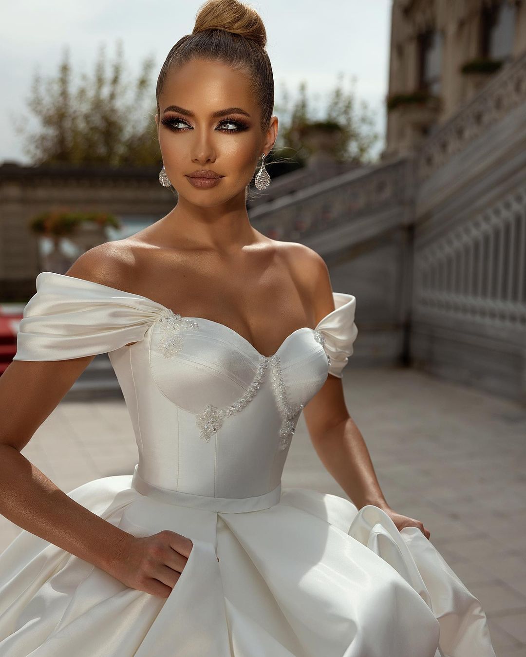 Off-the-Shoulder Ball Gown Wedding Dress Satin - Fashionpara