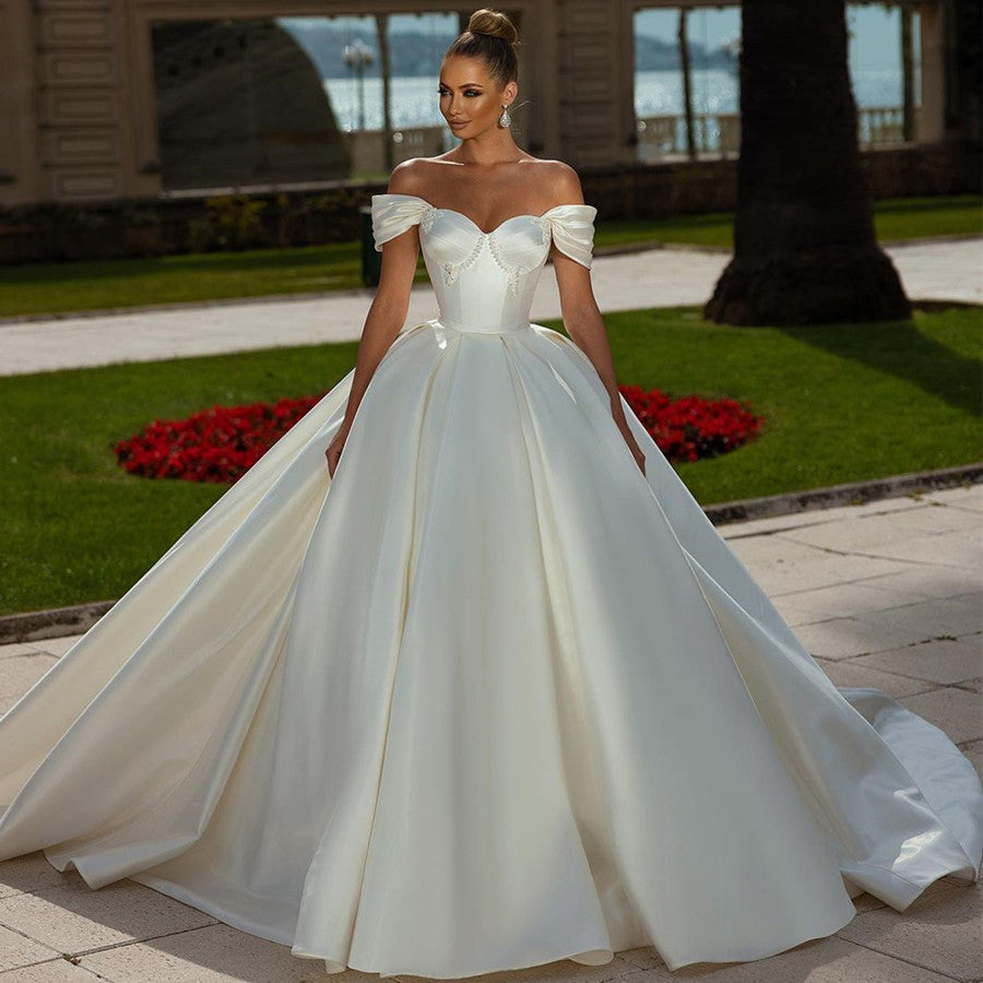 Off-the-Shoulder Ball Gown Wedding Dress Satin - Fashionpara