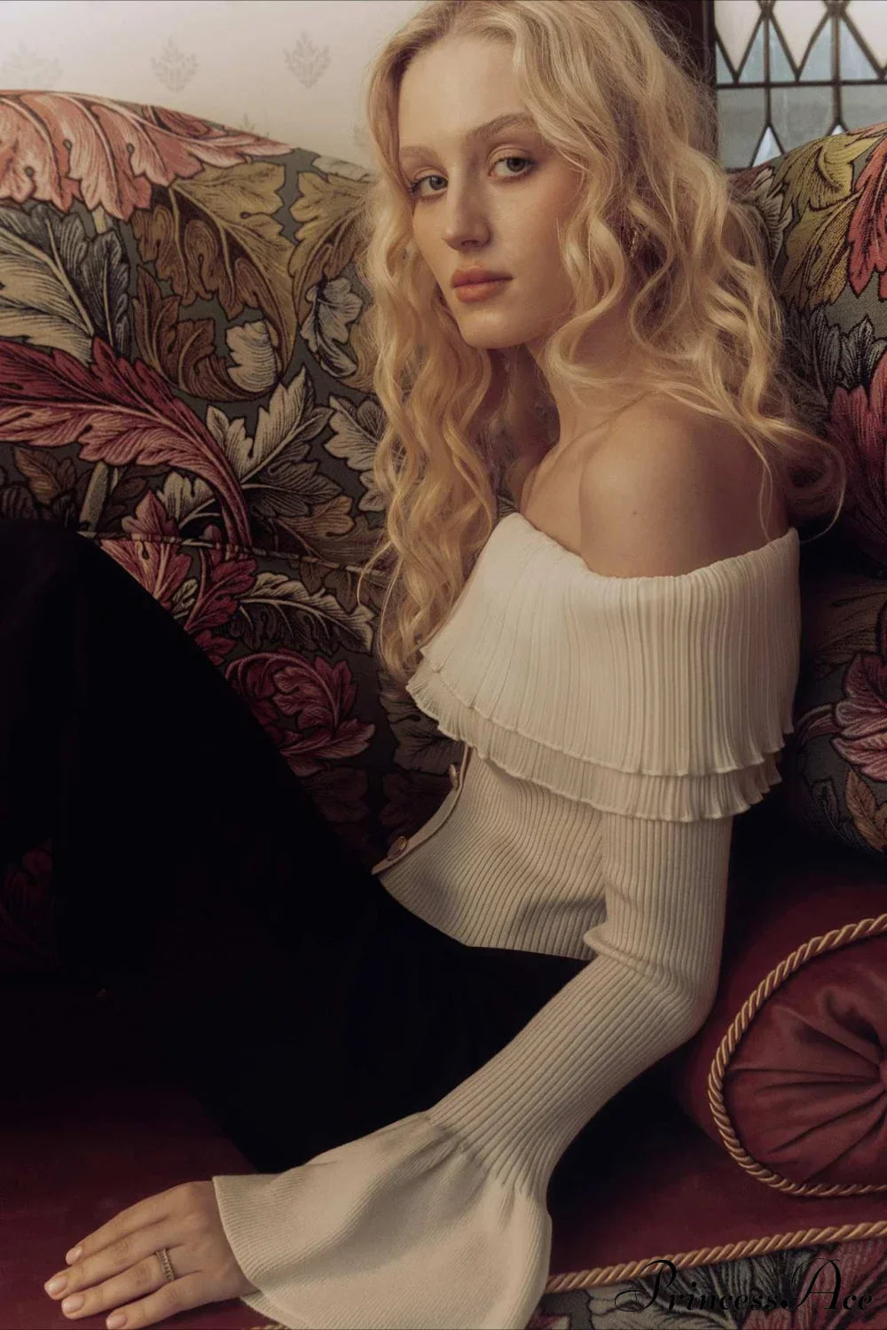 PrincessAce Off-the-Shoulder Knit Sweater with Button Panels