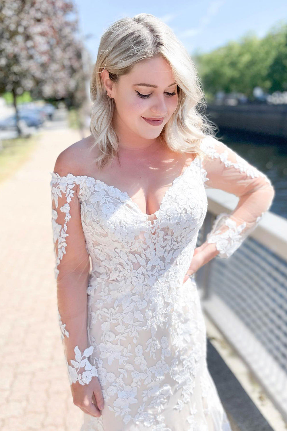 Off-the-Shoulder Lace Wedding Dress Mermaid Long Sleeves - Fashionpara