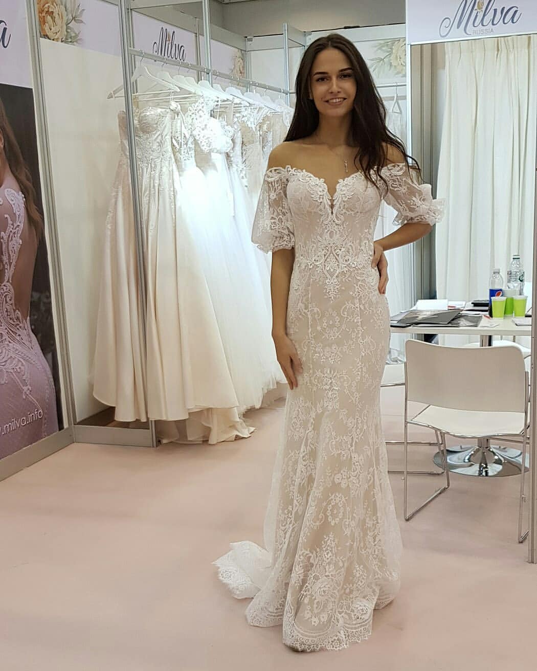Off-the-Shoulder Lace Wedding Dress Mermaid With Ruffles - Fashionpara