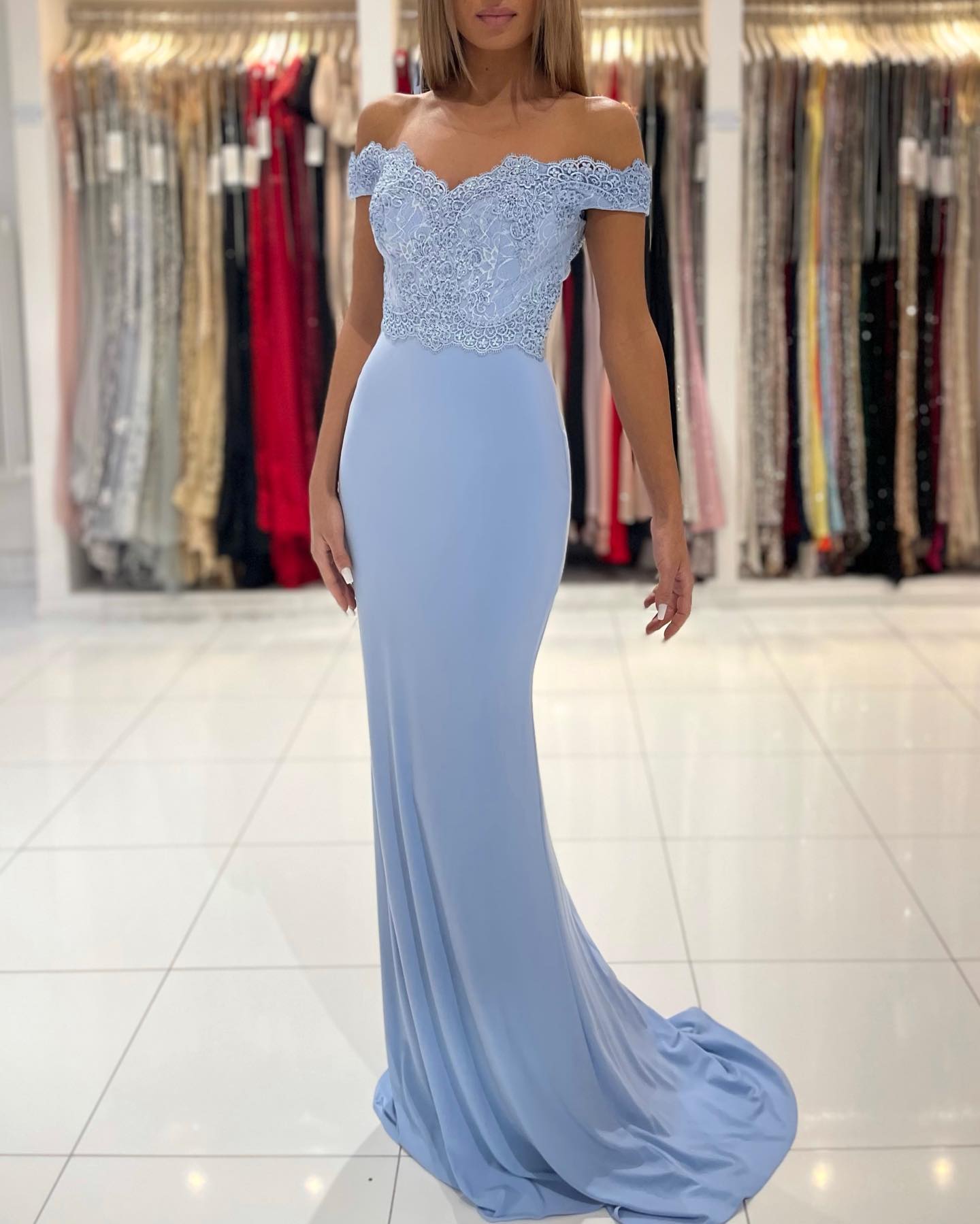 Off-the-Shoulder Mermaid Prom Dress Long With Appliques - Fashionpara